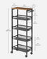 5-Tier Rolling Storage Cart Rustic 8.7 Inches Deep FredCo