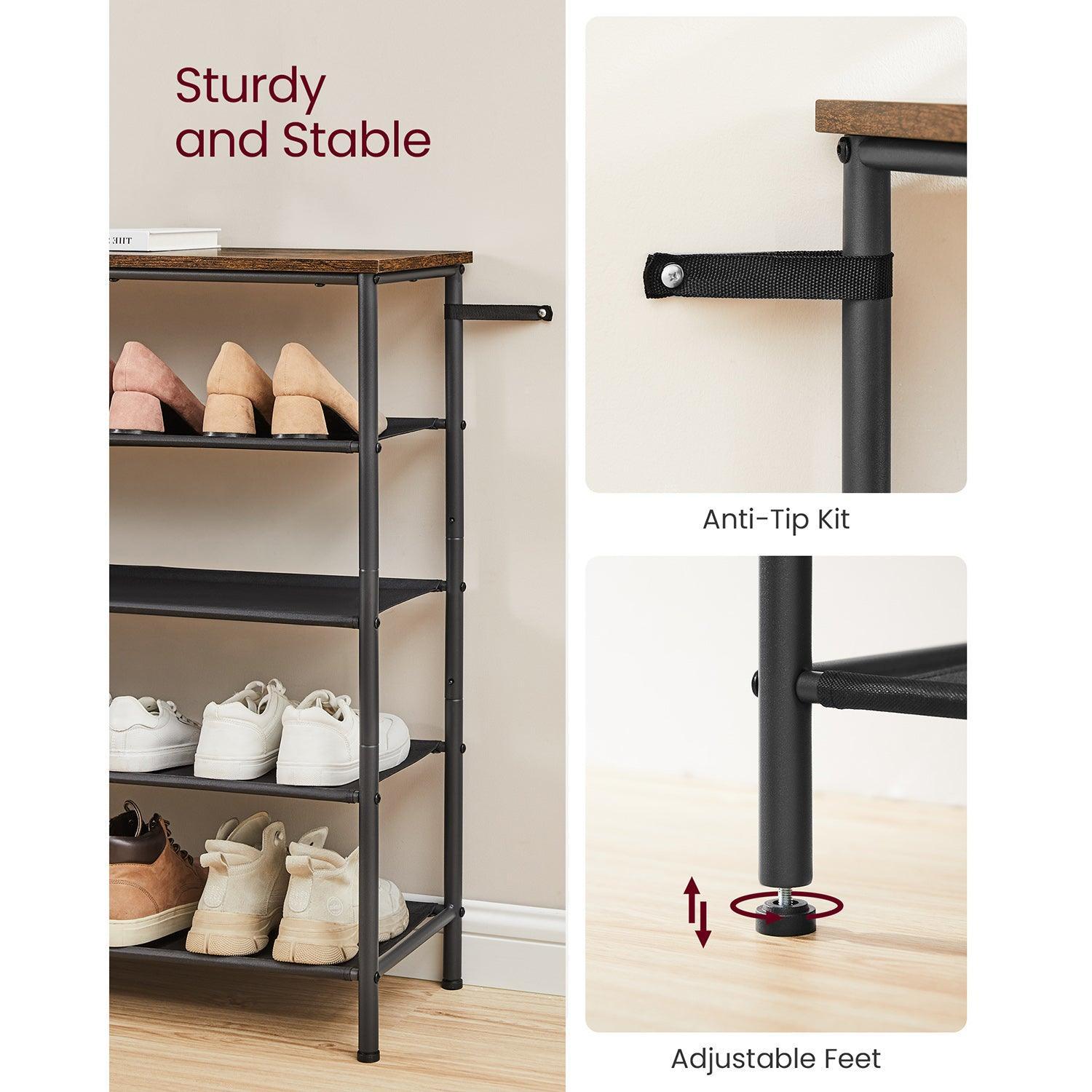 5-Tier Shoe Rack with 4 Fabric Shelves FredCo