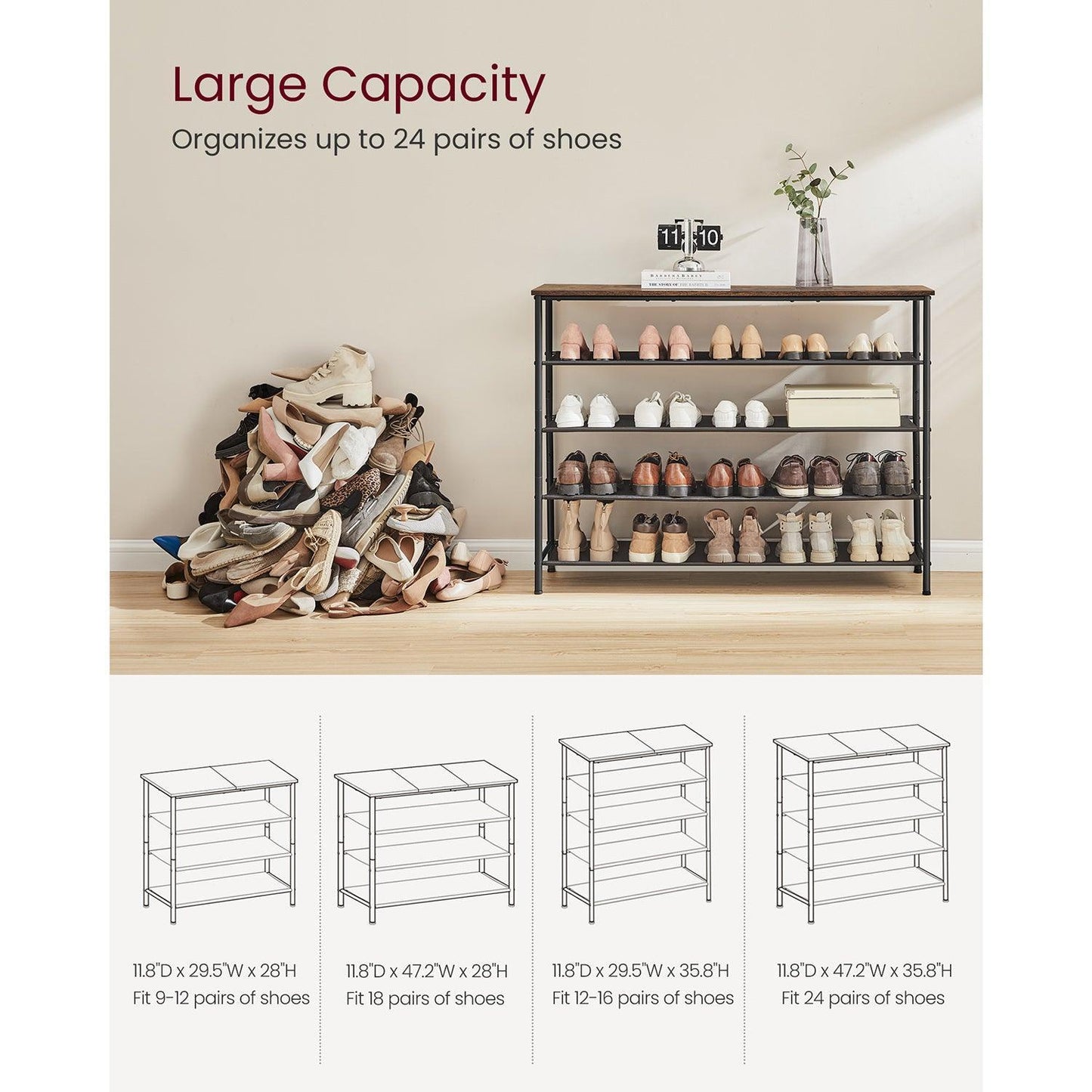 5-Tier Shoe Rack with 4 Fabric Shelves FredCo