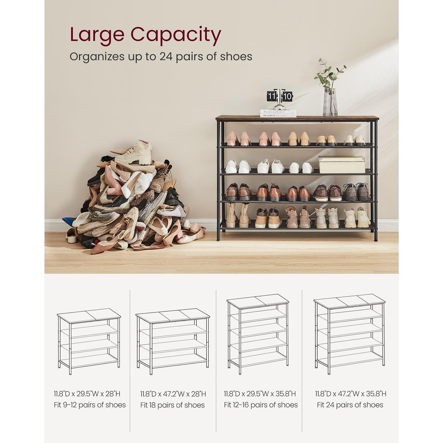 5-Tier Shoe Rack with 4 Fabric Shelves FredCo