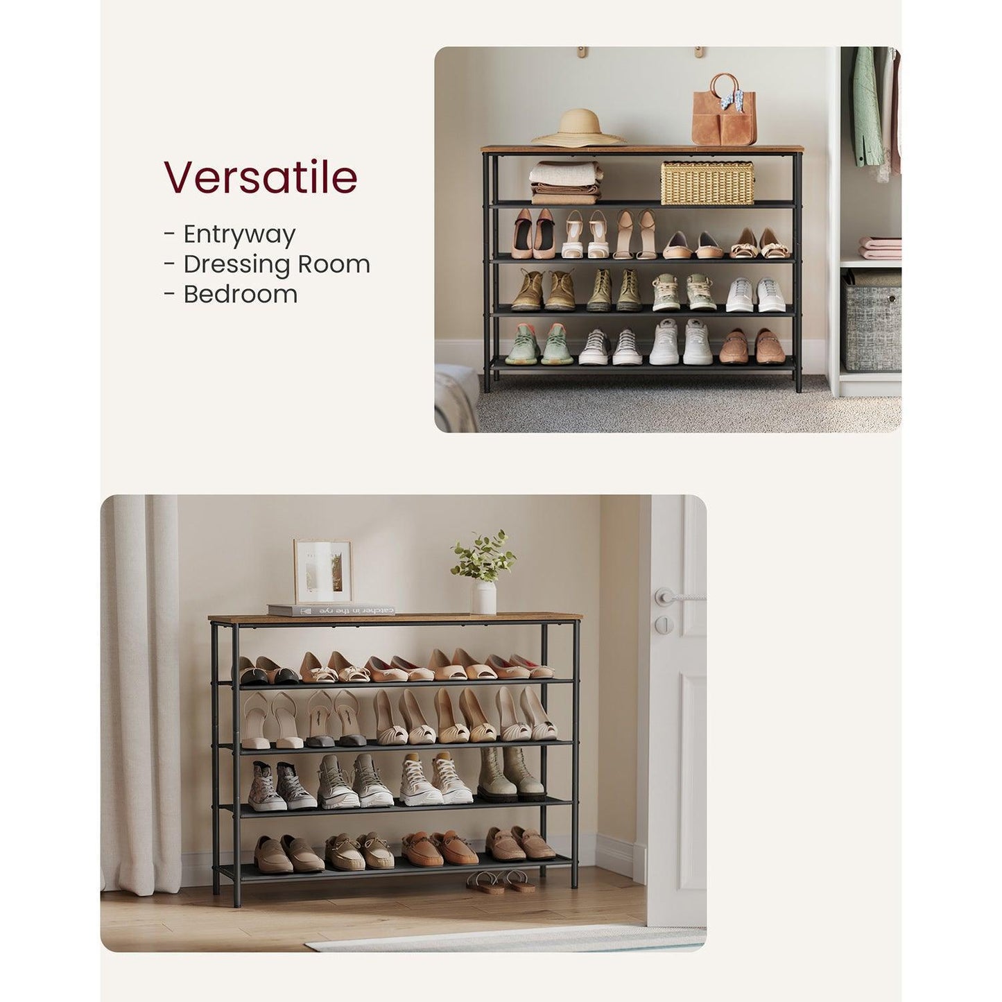 5-Tier Shoe Rack with 4 Fabric Shelves FredCo