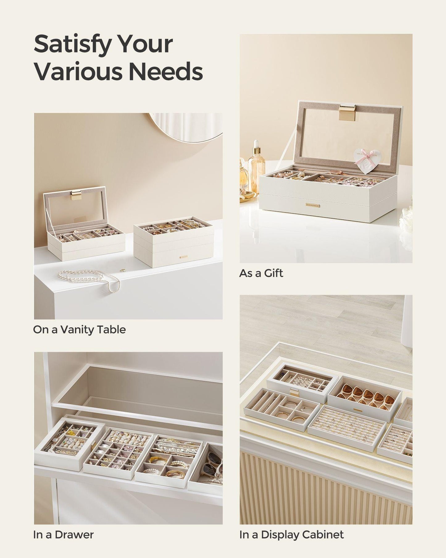5-Tier Stackable Jewelry Trays Cloud White FredCo