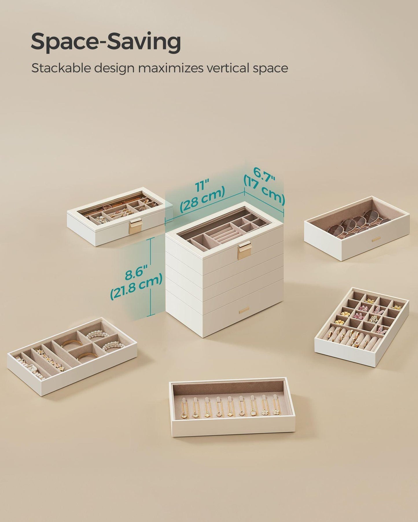 5-Tier Stackable Jewelry Trays Cloud White FredCo