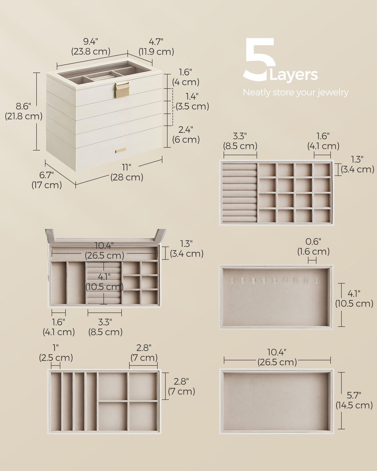 5-Tier Stackable Jewelry Trays Cloud White FredCo