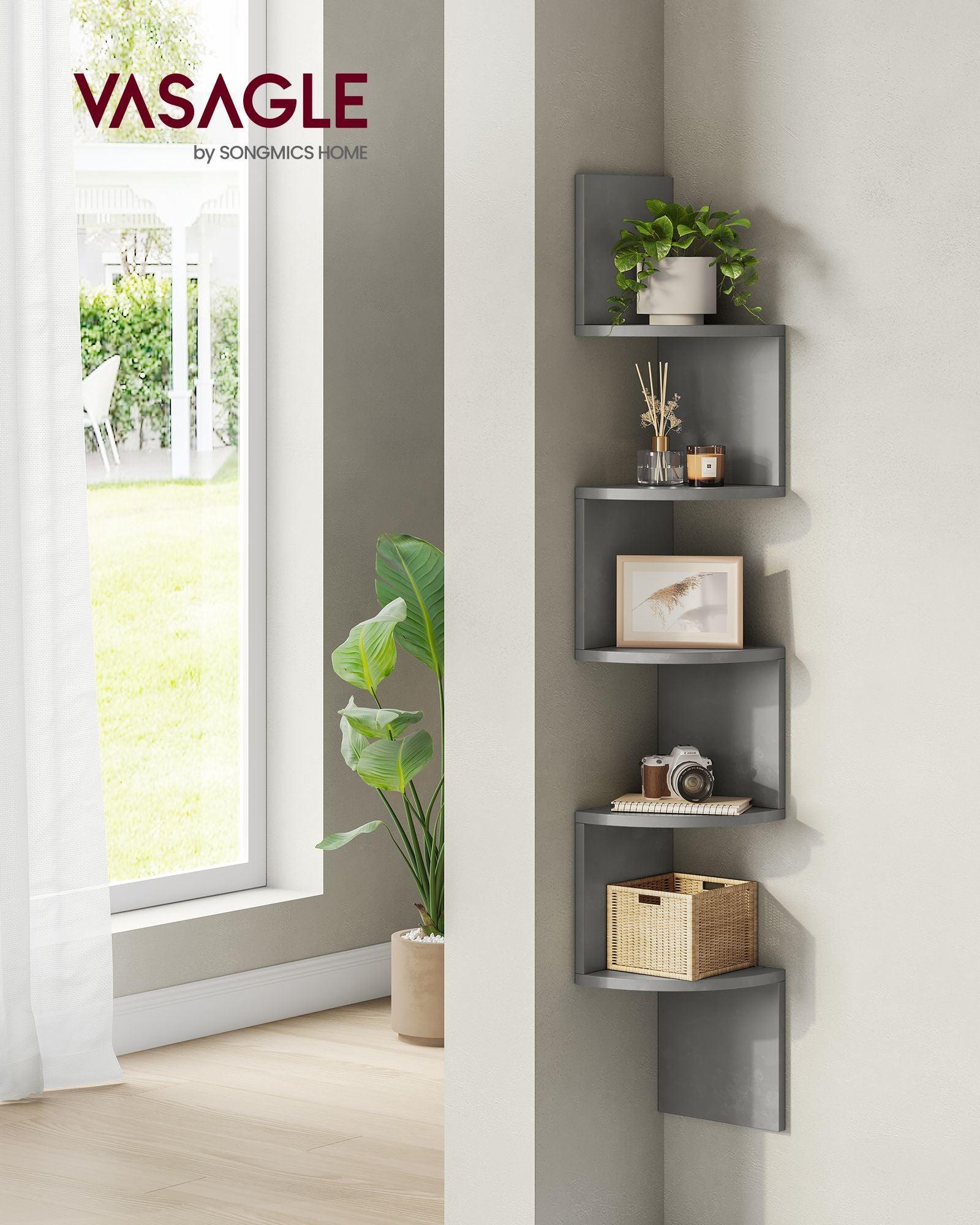5-Tier Wall-Mounted Corner Shelf Dove Gray FredCo