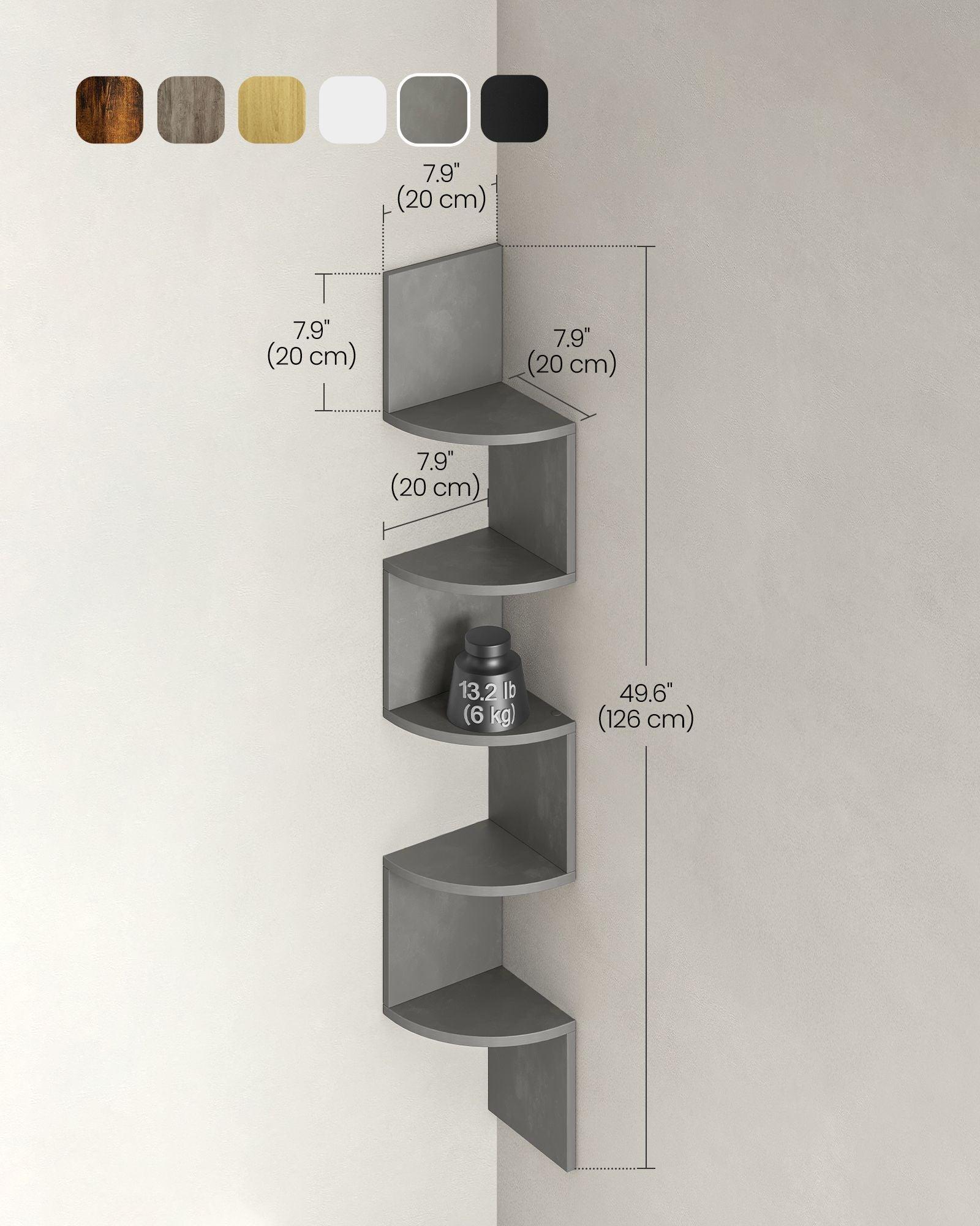 5-Tier Wall-Mounted Corner Shelf Dove Gray FredCo