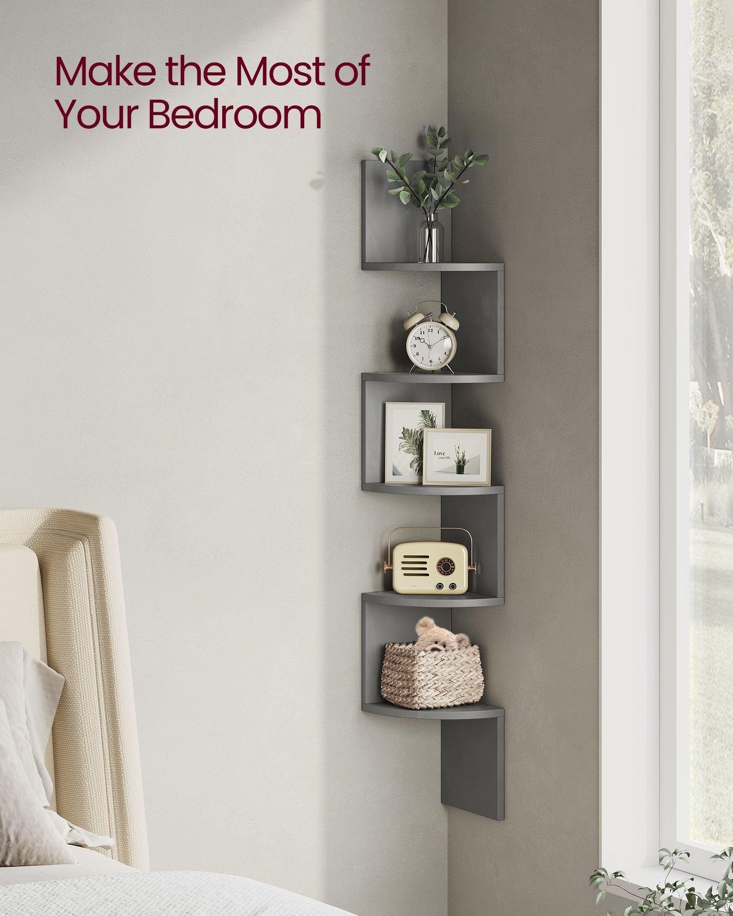 5-Tier Wall-Mounted Corner Shelf Dove Gray FredCo