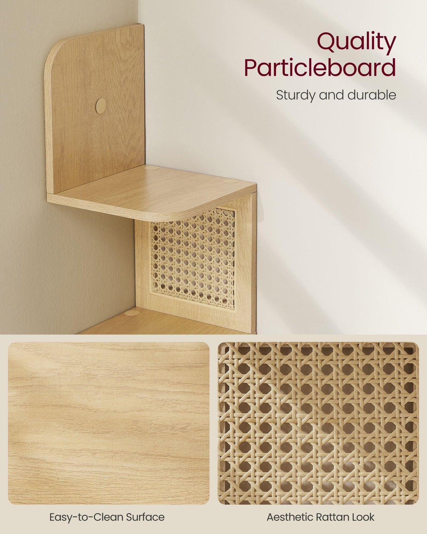 5-Tier Wall-Mounted Corner Shelf Oak Beige FredCo