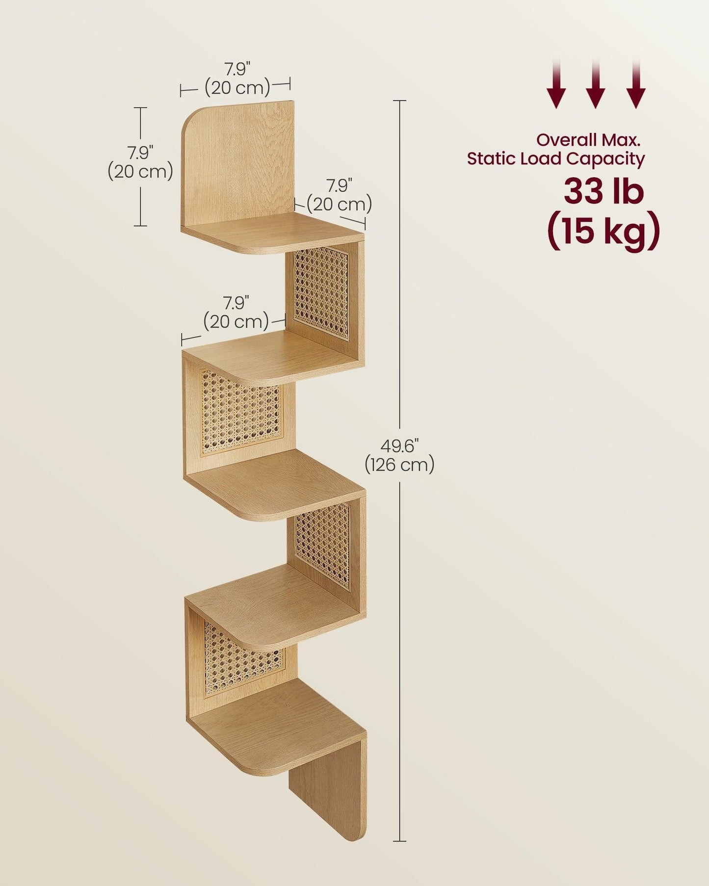 5-Tier Wall-Mounted Corner Shelf Oak Beige FredCo