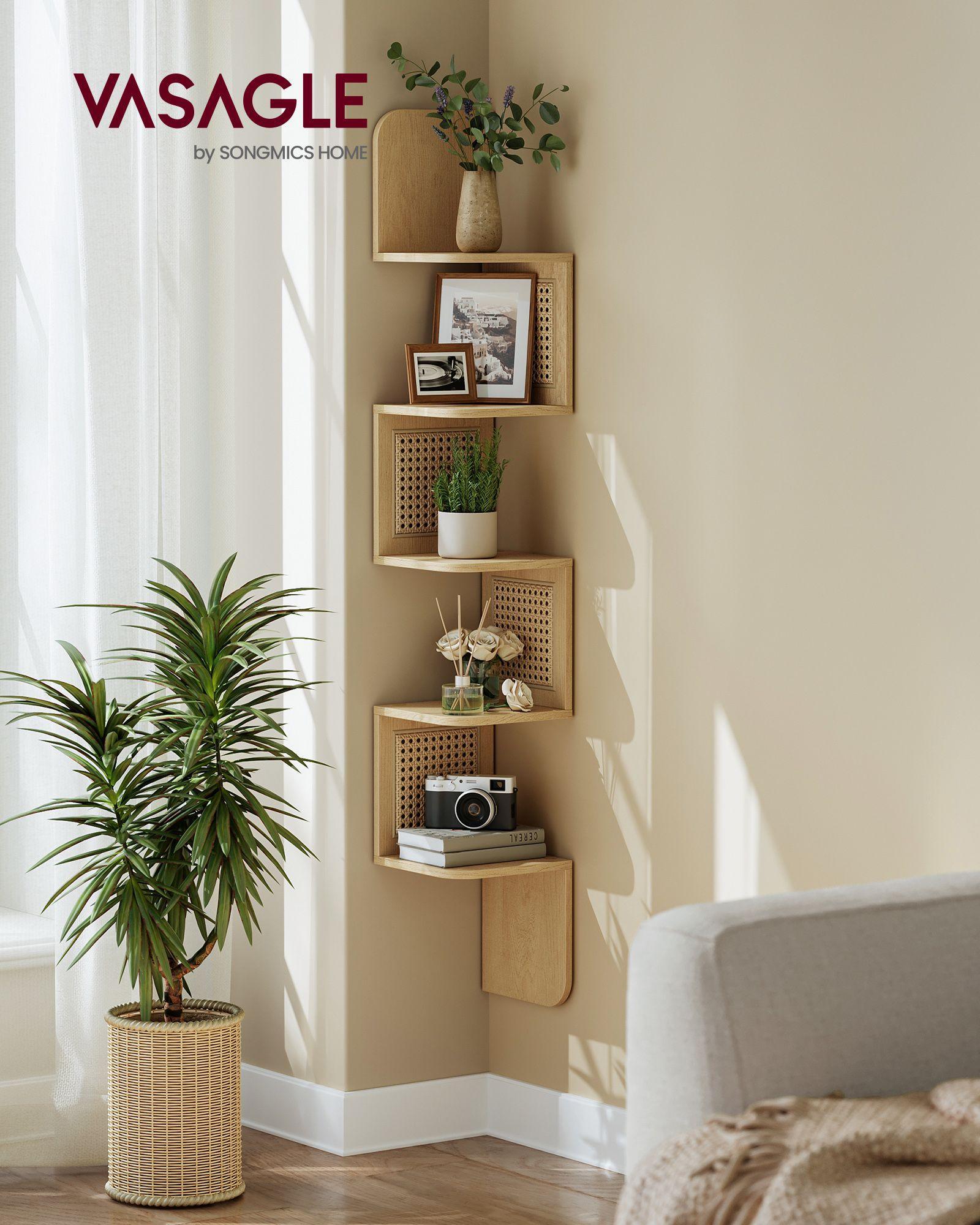 5-Tier Wall-Mounted Corner Shelf Oak Beige FredCo