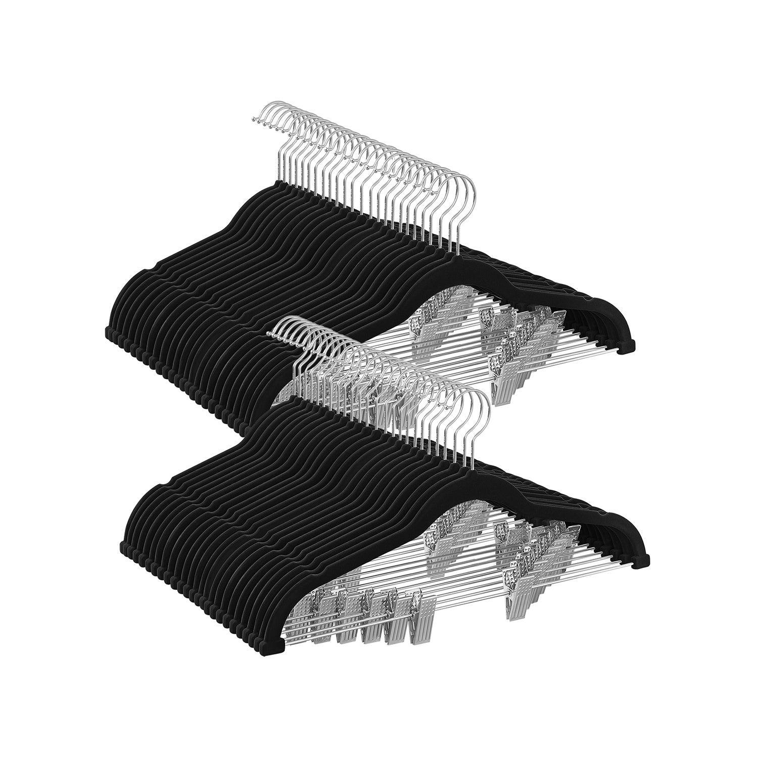 50-Pack Velvet Pants Hangers with Adjustable Clips Black FredCo