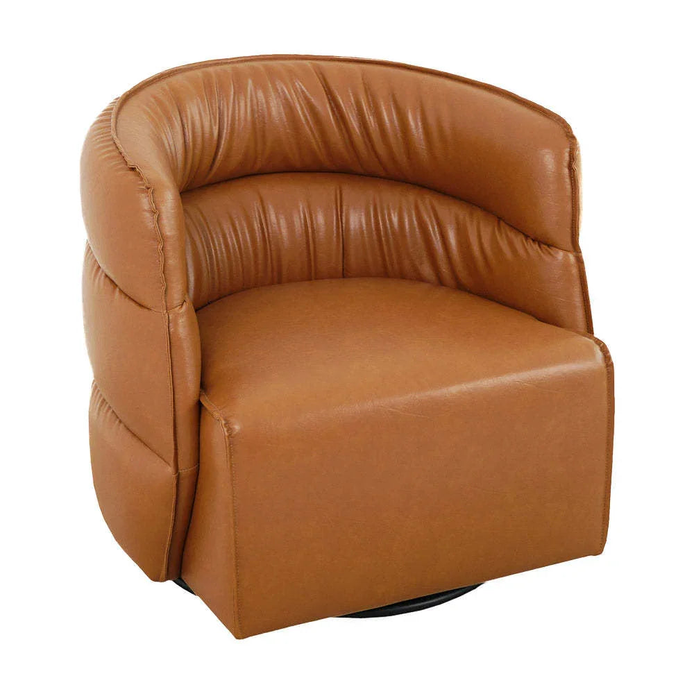 Modern brown leather accent chair with curved backrest from FredCo International furniture collection