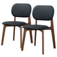 Pair of modern dining chairs with black cushioned seats and walnut wood frames, FredCo International