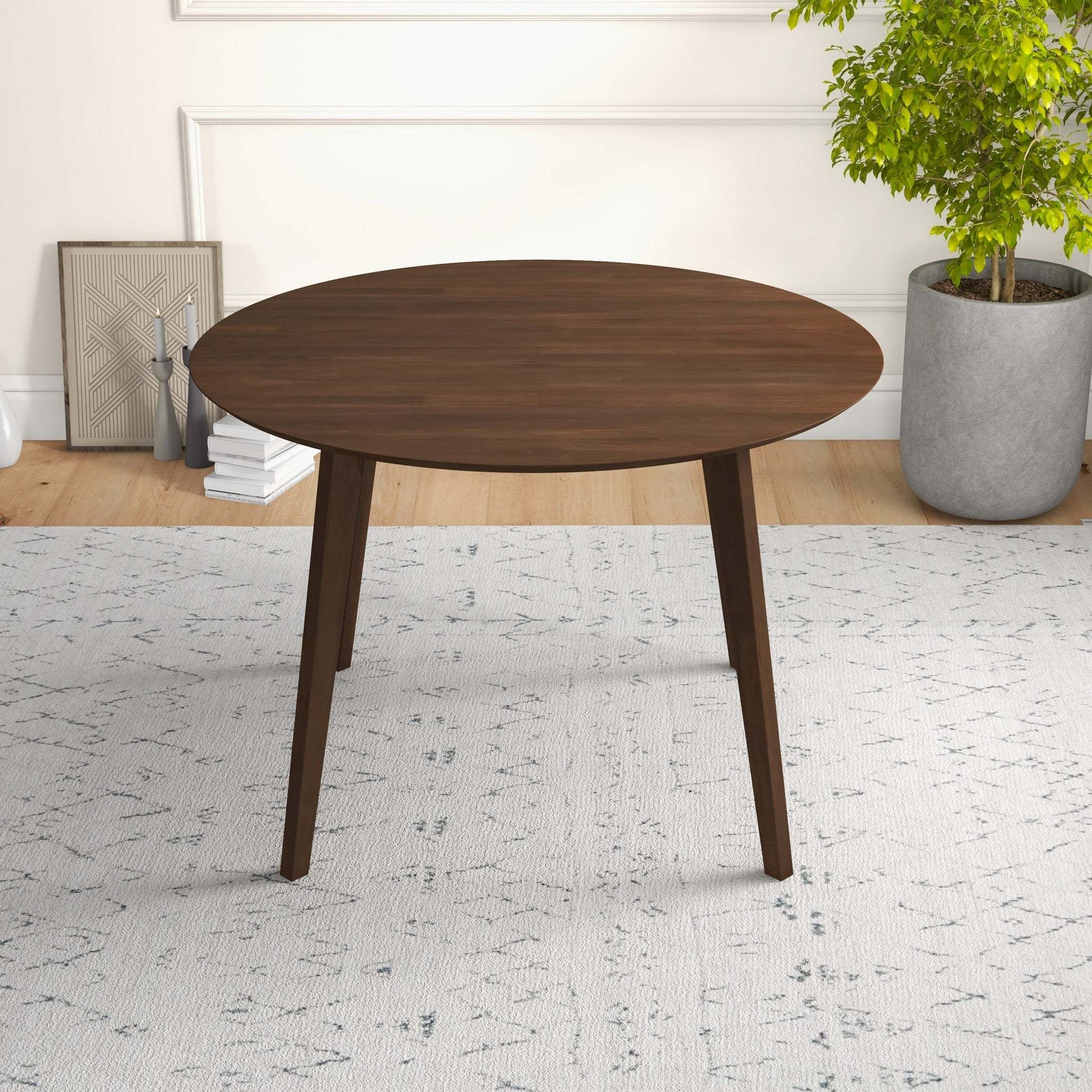 Lara Mid-Century Modern Dining Table Walnut Finish Solid Wood 43 Inch FredCo