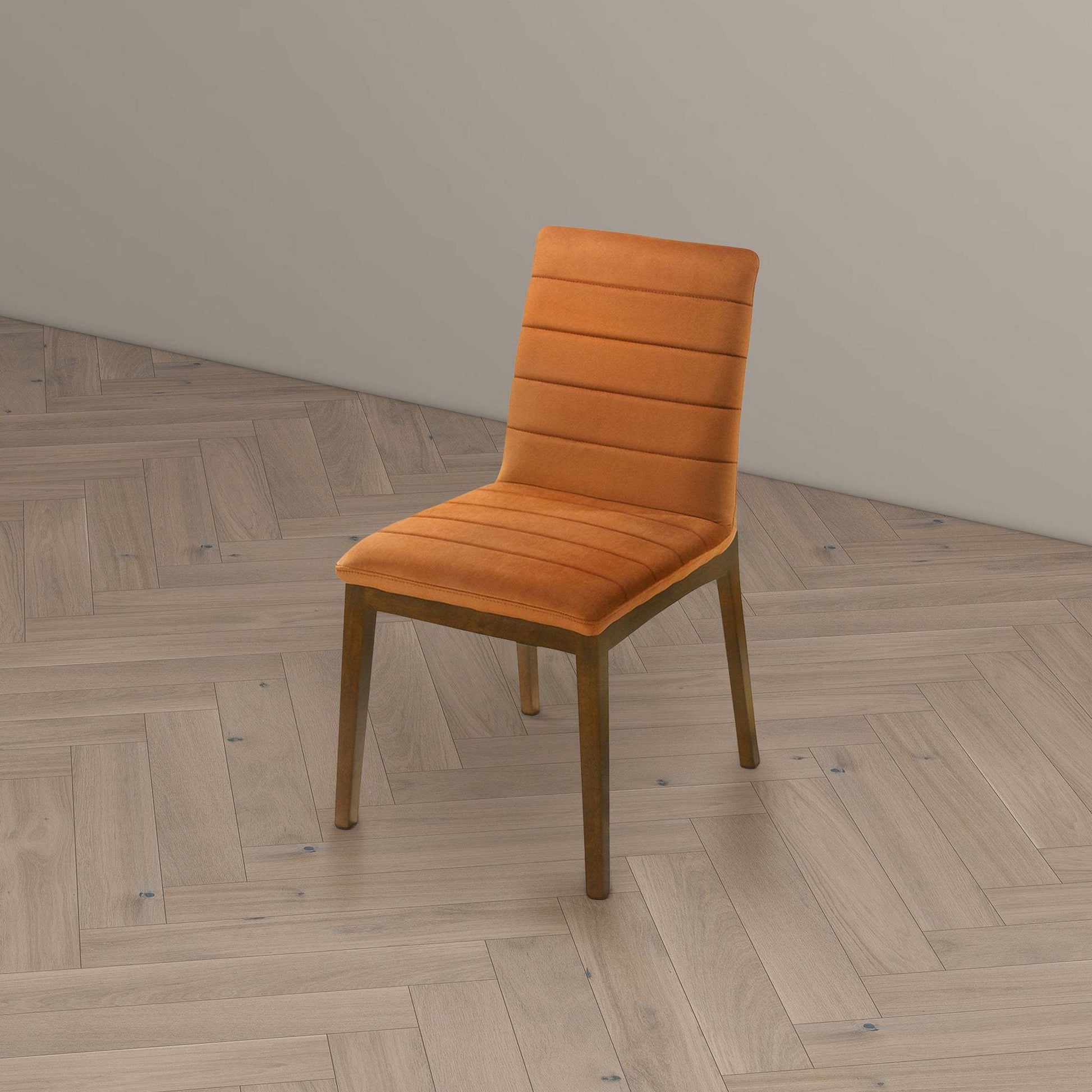 Ines Mid-Century Modern Burnt Orange Velvet Dining Chair Set with Walnut Solid Wood Base 35.8'H x 18.9'W x 24'D FredCo