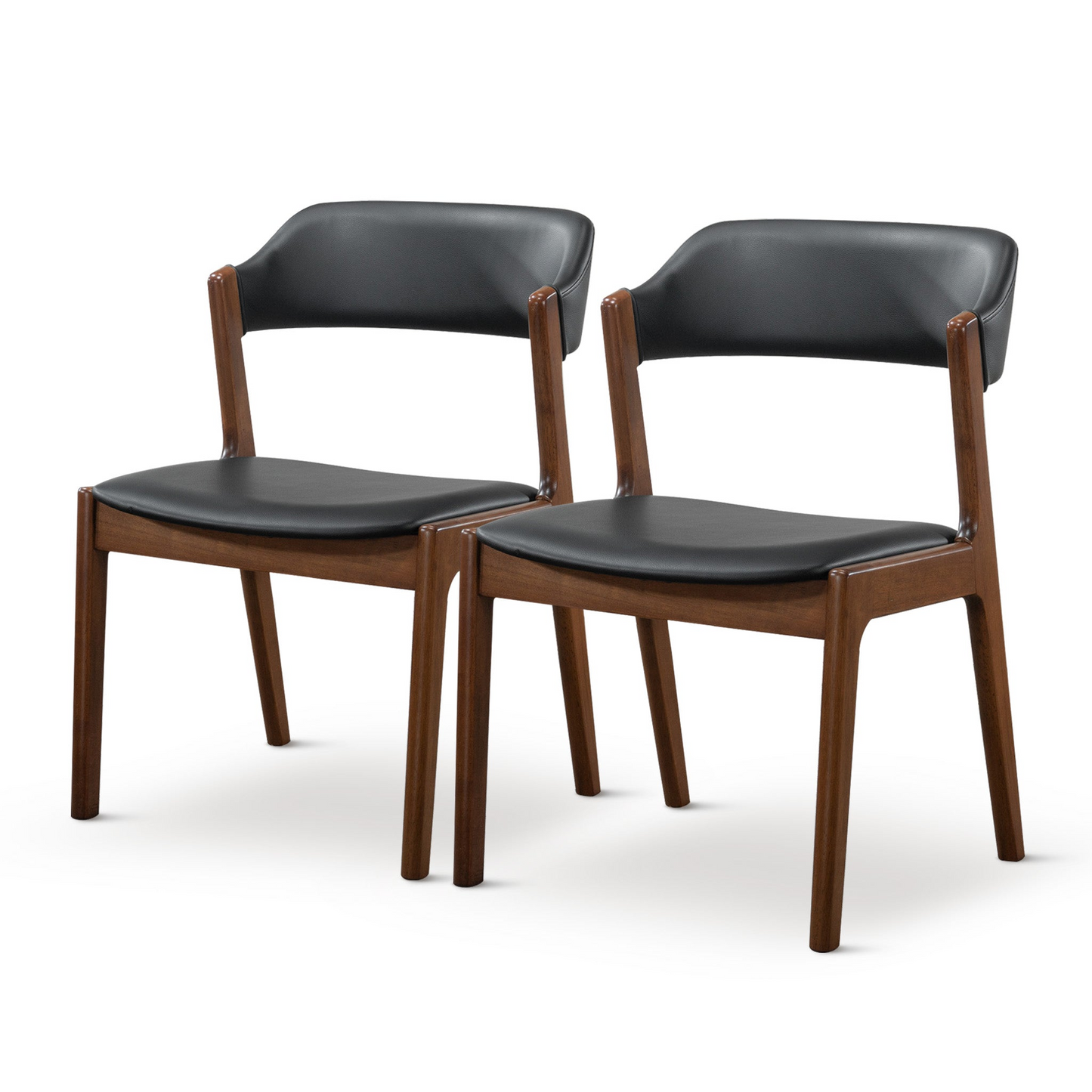 High Quality Enzo Mid-Century Modern Black Leather Dining Chair (Set of 2) with Solid Wood Base 21.1'W x 24.5'D x 30.1'H for Living Room Bedroom Outdoor FredCo