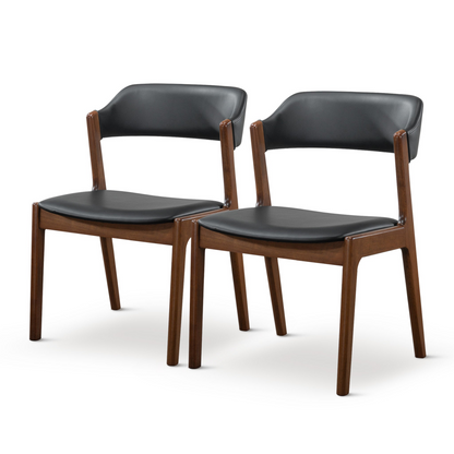 High Quality Enzo Mid-Century Modern Black Leather Dining Chair (Set of 2) with Solid Wood Base 21.1'W x 24.5'D x 30.1'H for Living Room Bedroom Outdoor FredCo