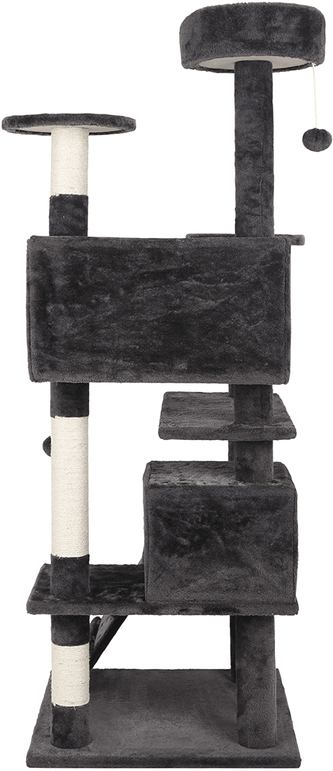 53‘‘ Cat Tree with Sisal-Covered Scratching Posts and 2 Plush Rooms Cat Furniture for Kittens FredCo