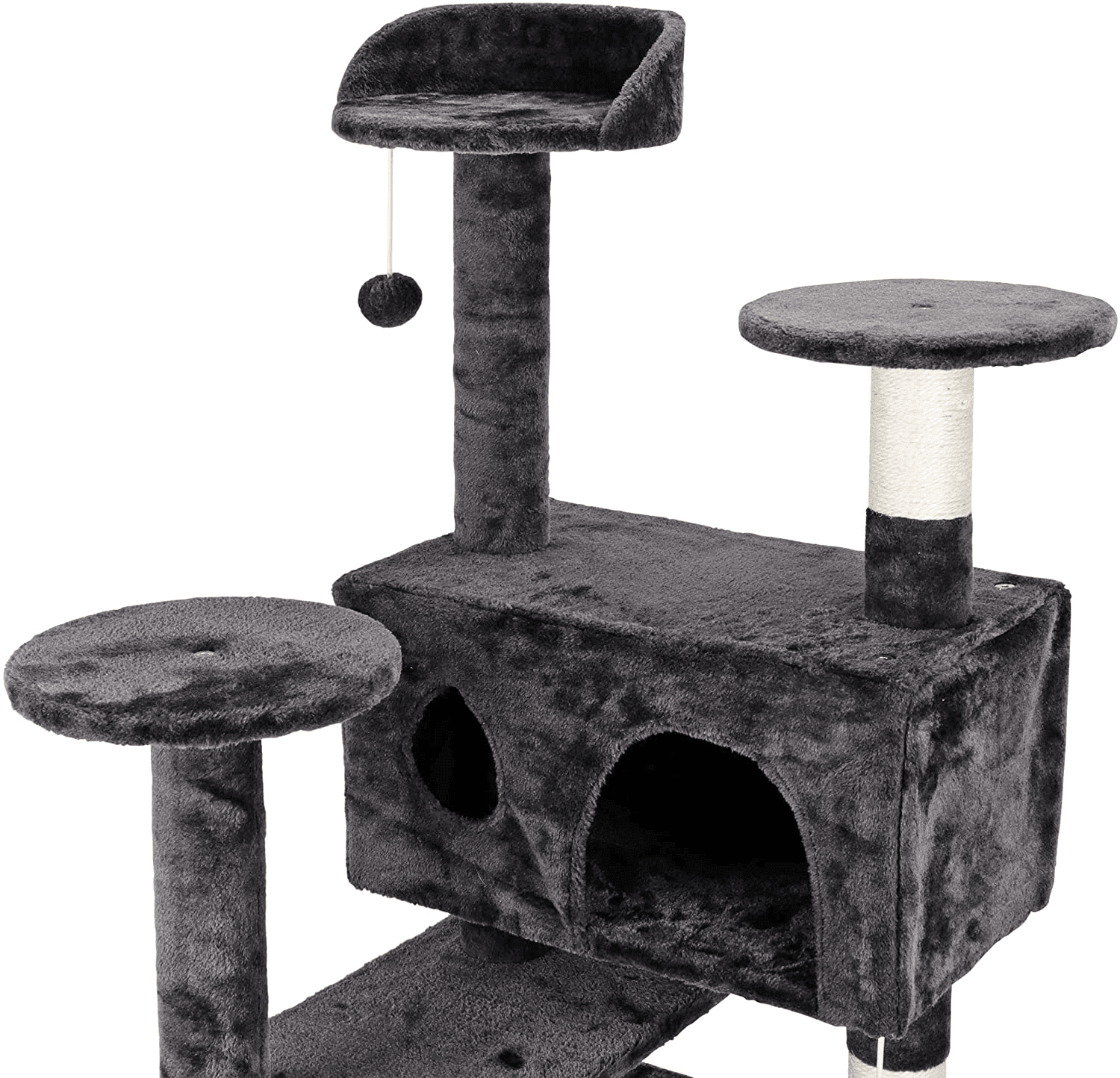 53‘‘ Cat Tree with Sisal-Covered Scratching Posts and 2 Plush Rooms Cat Furniture for Kittens
