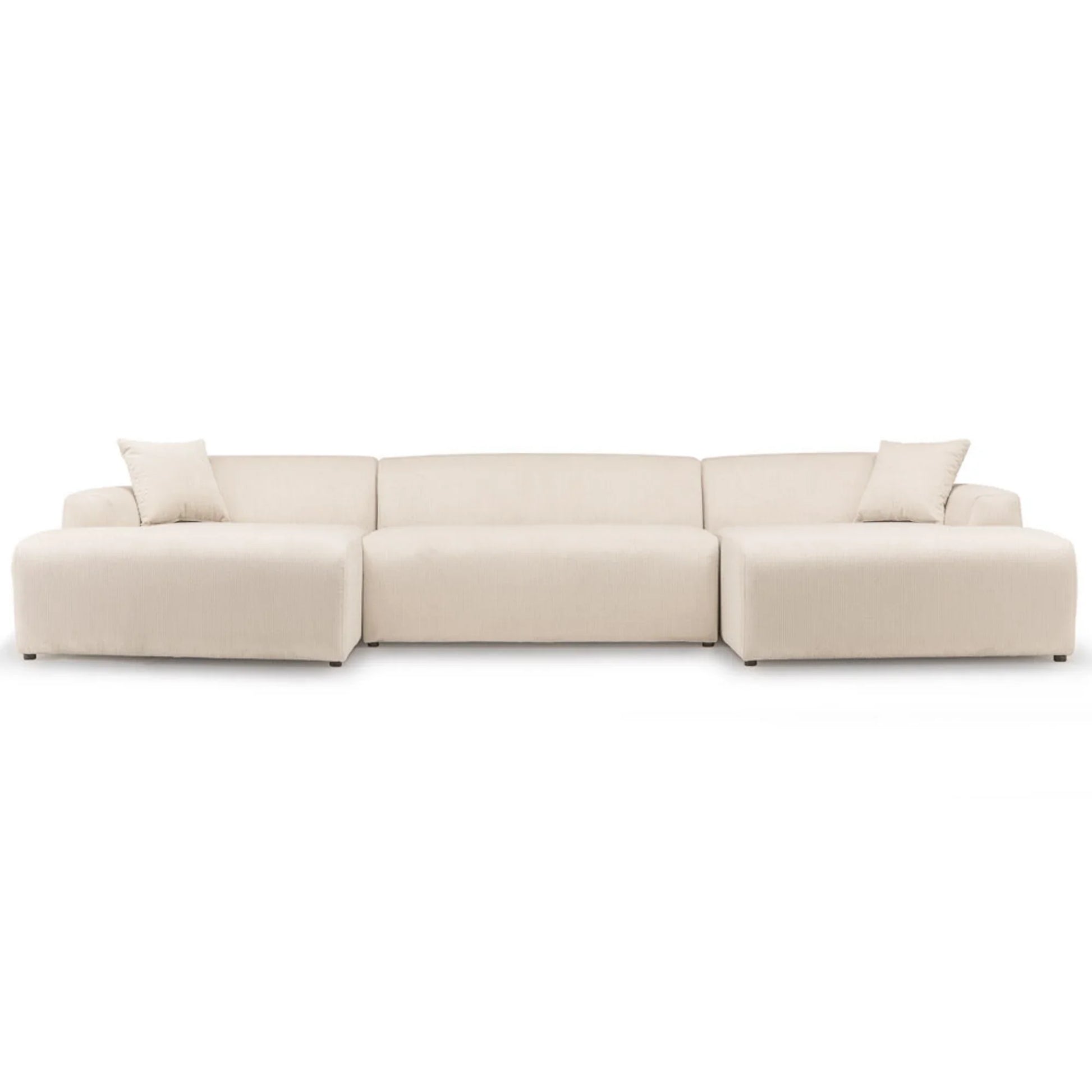 Modern beige sectional sofa with two pillows, home furniture from FredCo International