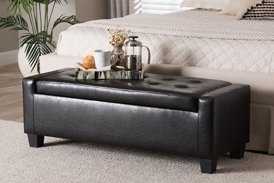 Baxton Studio Manchester Black Ottoman