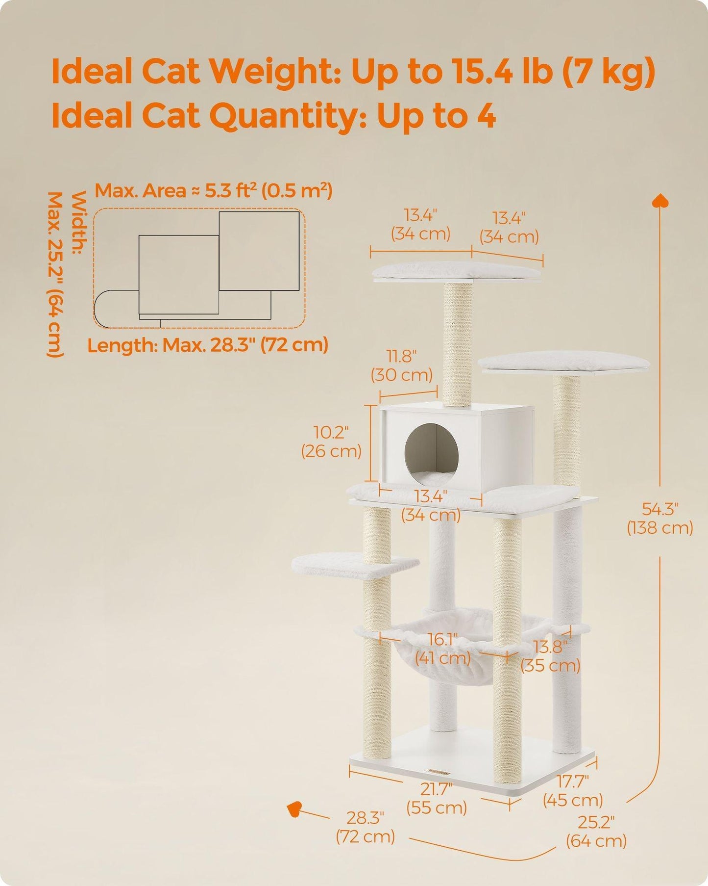 54.3" Tall Multi-Level Cat Tree with Scratching Posts FredCo