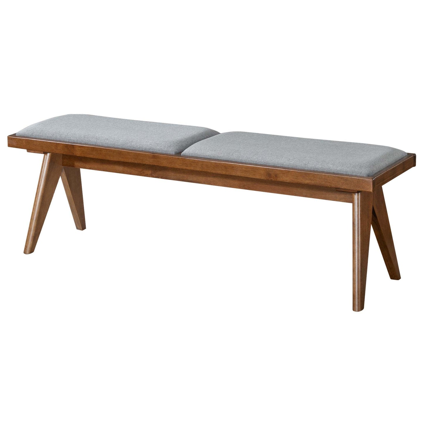 Mid-century modern wooden bench with light grey upholstered seat from FredCo International