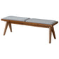 Mid-century modern wooden bench with light grey upholstered seat from FredCo International