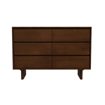 Modern wooden dresser with six drawers, dark brown finish, FredCo International furniture