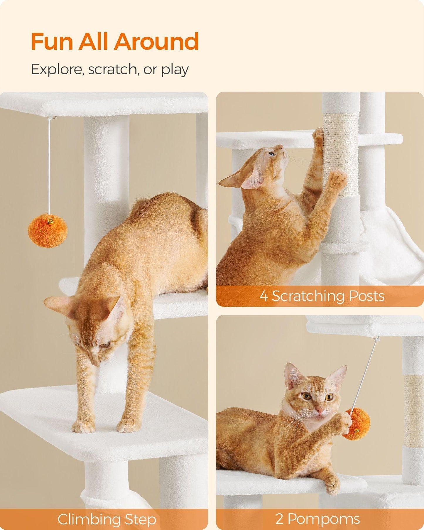 56.3-Inch Cat Tree Cream White FredCo