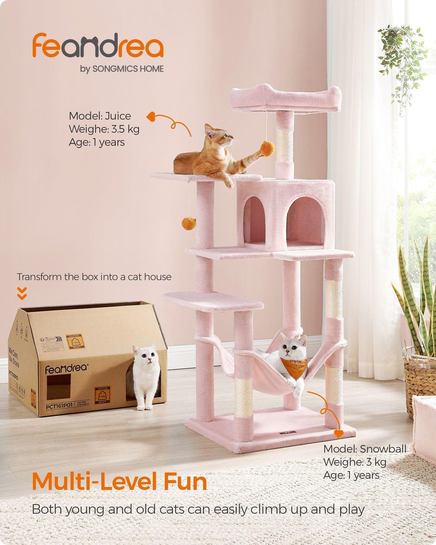 56.3-Inch Cat Tree Jelly Pink FredCo
