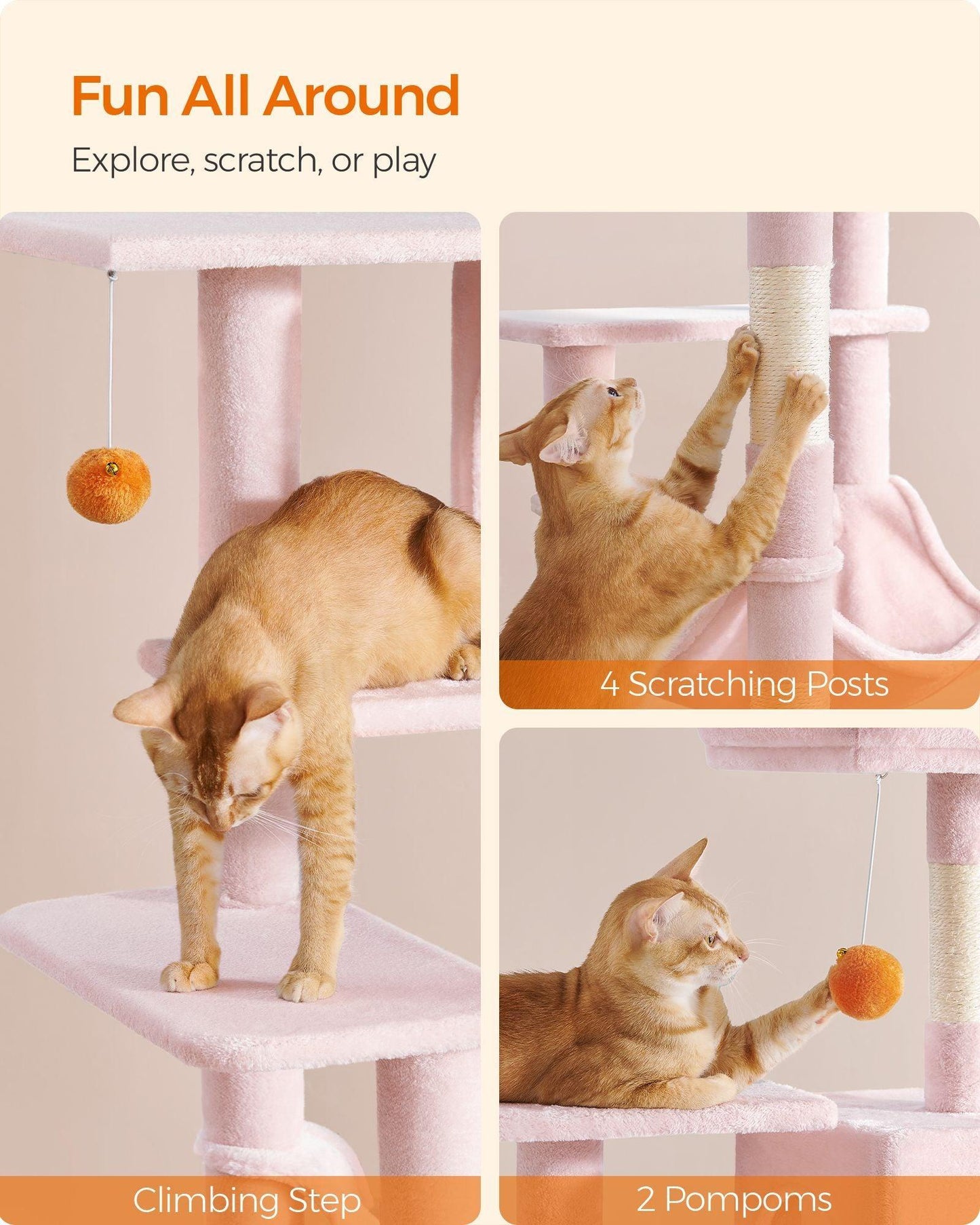 56.3-Inch Cat Tree Jelly Pink FredCo