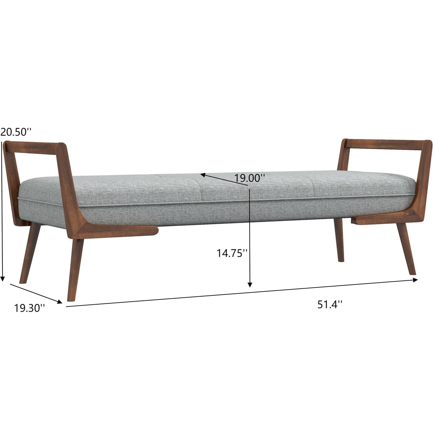 Modern Cora Mid Century Modern Gray Bench for Entryway, Living Room, Hallway,with Tufted Velvet Upholstery and Natural Walnut Wood Finish FredCo