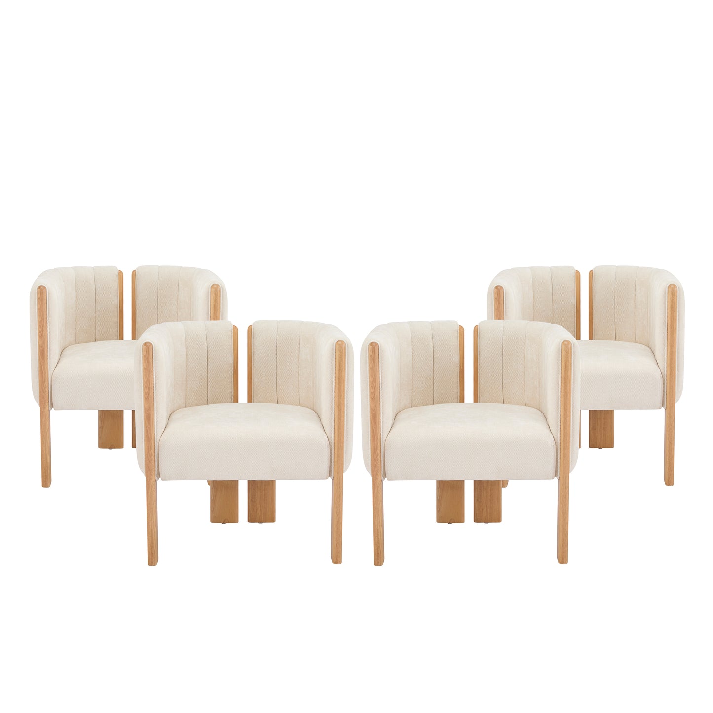 Dining Chairs Set of 4, Modern Stylish Seating with Natural Rubber Wood Frame and Beige Fabric, 225lbs Capacity, for Dining Area, Living Space