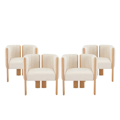 Dining Chairs Set of 4, Modern Stylish Seating with Natural Rubber Wood Frame and Beige Fabric, 225lbs Capacity, for Dining Area, Living Space