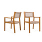 Outdoor Dining Chair Set of 2, Patio Chairs, Teak Acacia Wood, Light Brown Rope FredCo