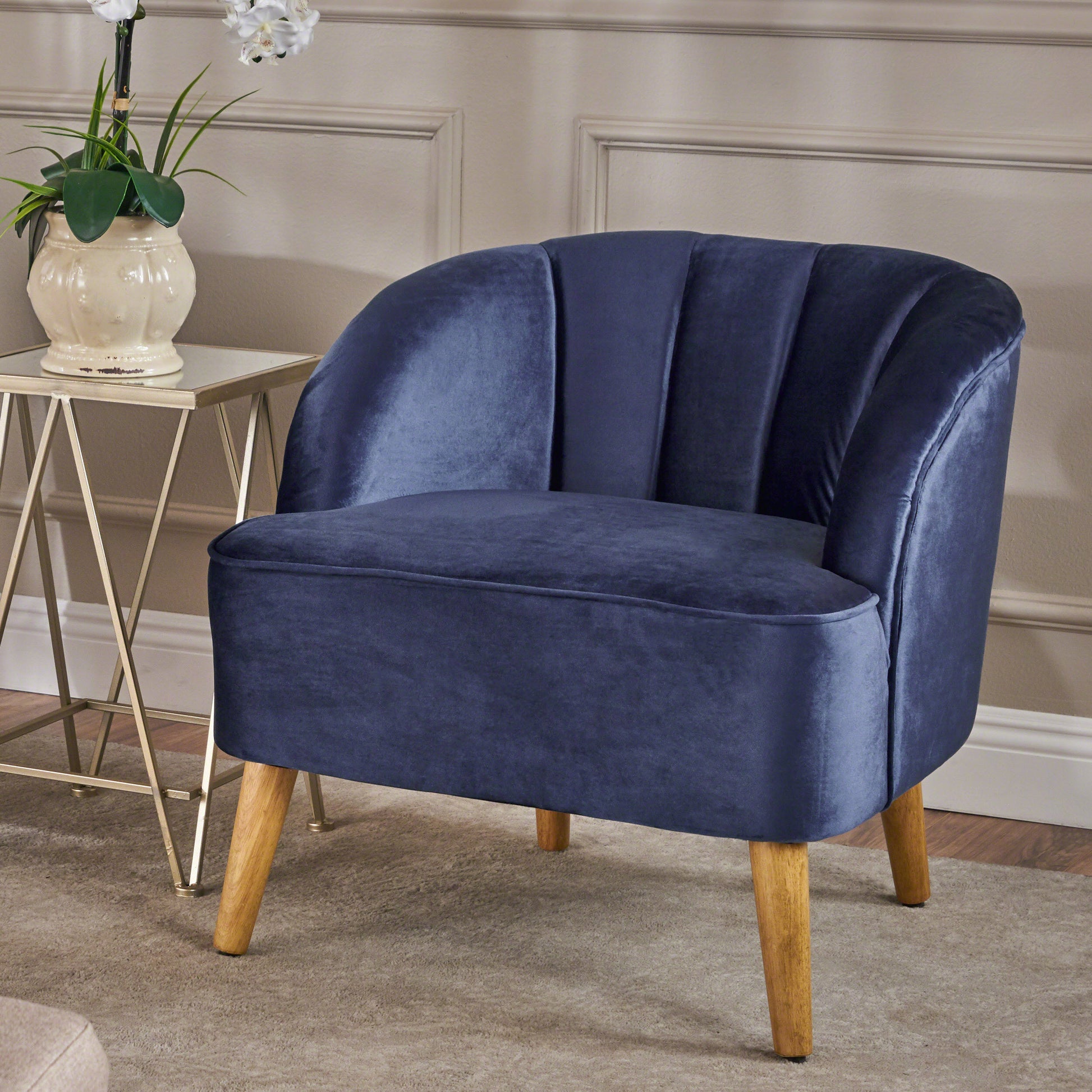 Accent Chair, Club Armchair, Modern Reading Chair, Antique Navy Blue Altay Velvet FredCo