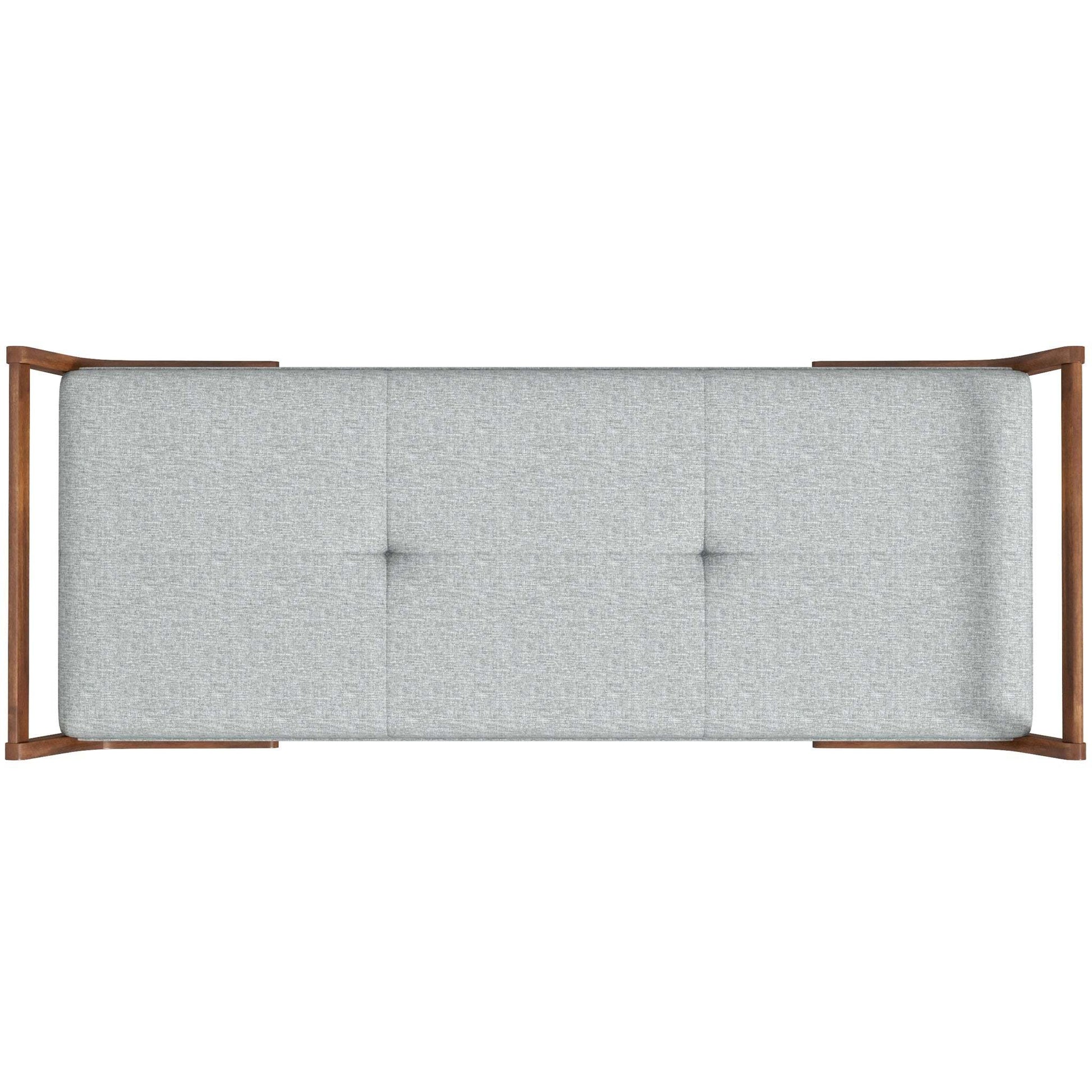 Modern Cora Mid Century Modern Gray Bench for Entryway, Living Room, Hallway,with Tufted Velvet Upholstery and Natural Walnut Wood Finish FredCo