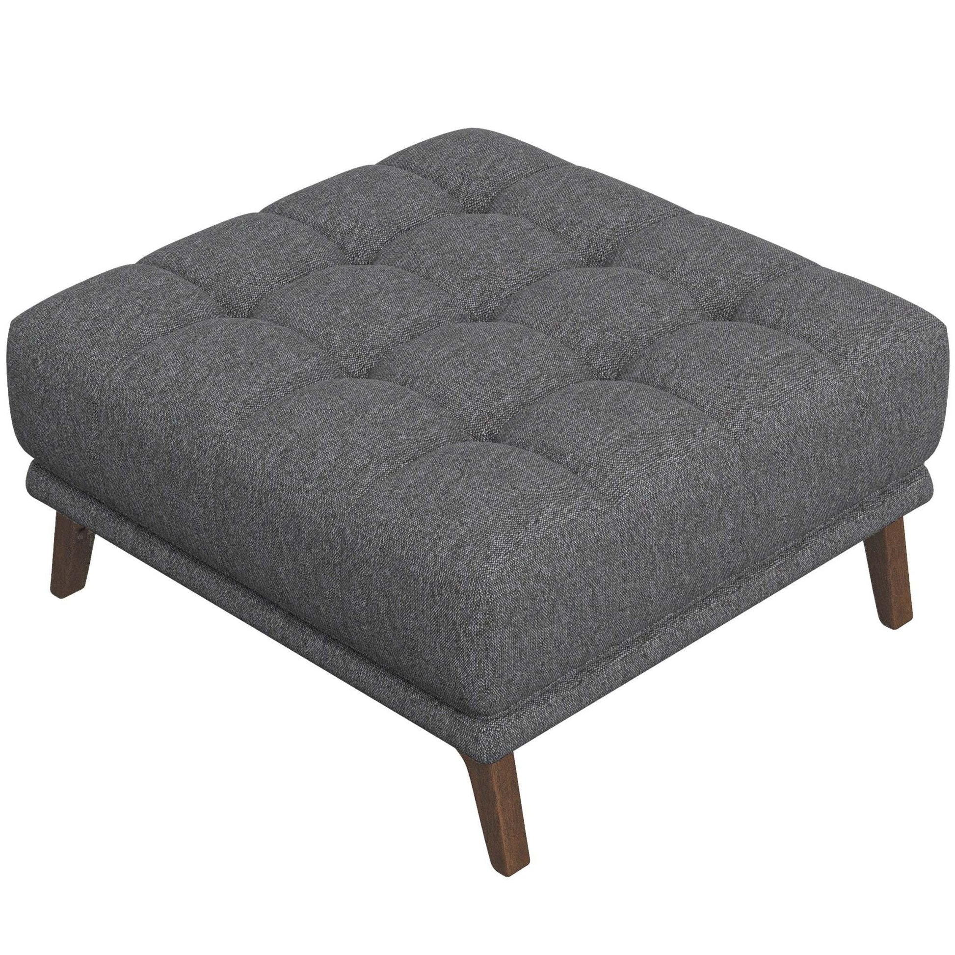 Modern gray tufted ottoman with wooden legs, stylish living room furniture, FredCo International