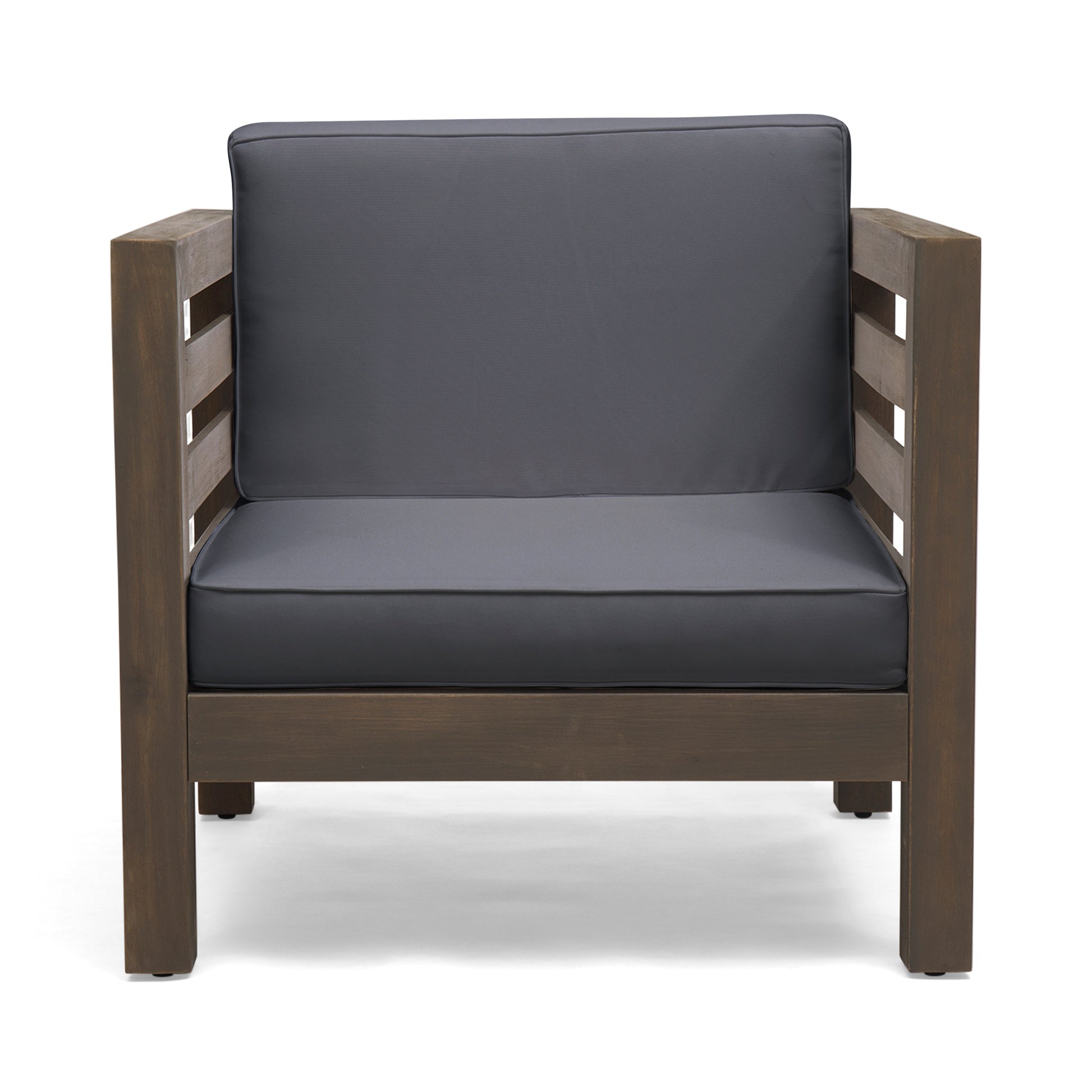 Outdoor Club Chair, Acacia Wood Patio Chair with Fabric Cushion for Backyard, Poolside, Garden or Porch, Grey FredCo