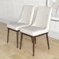 Pair of modern upholstered dining chairs with wooden legs on light wood floor, FredCo International