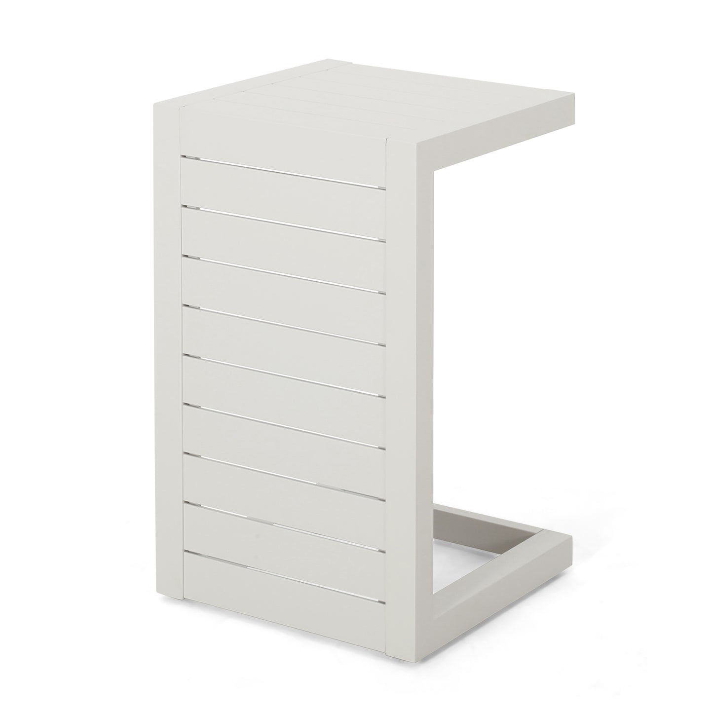 Aluminum Outdoor Side Table, C-Shaped End Table, Outside Small Table for Patio, White