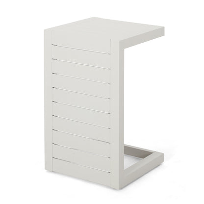 Aluminum Outdoor Side Table, C-Shaped End Table, Outside Small Table for Patio, White