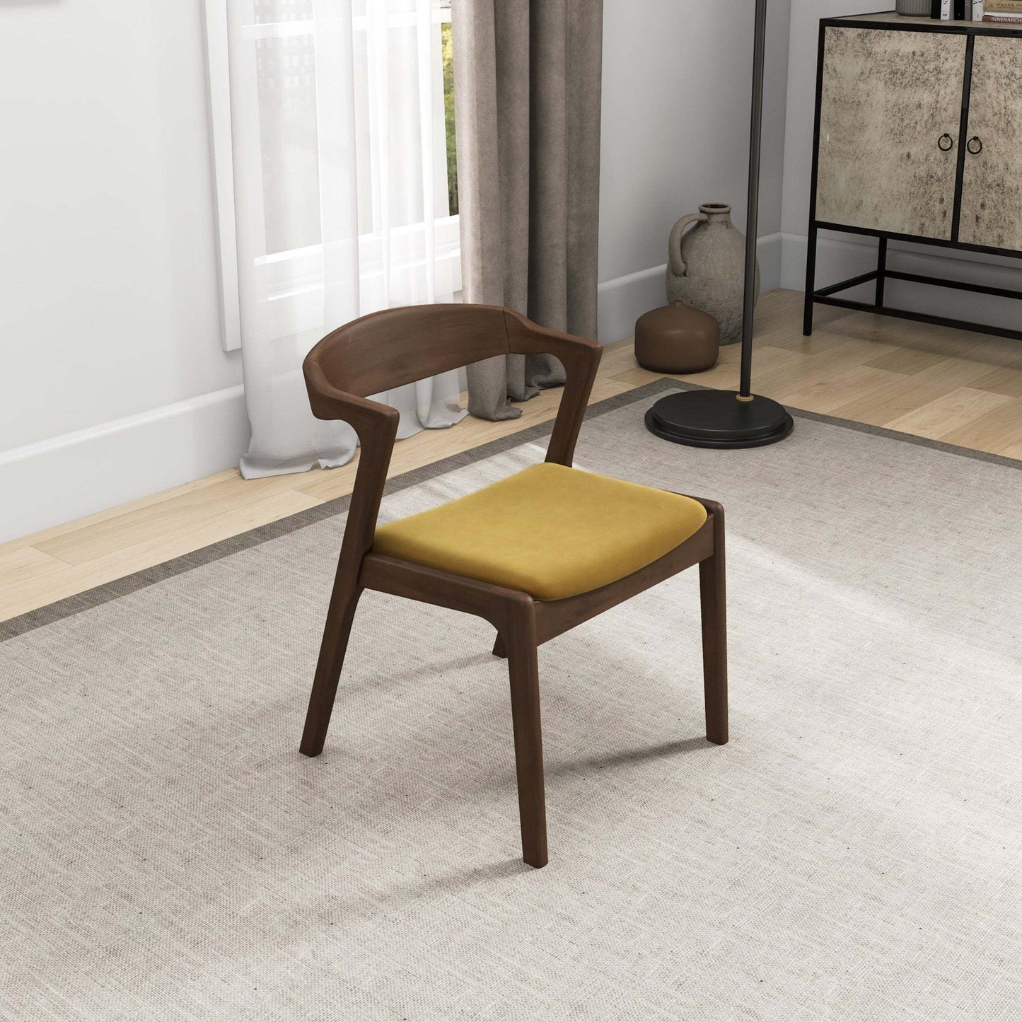 Dakota Dark Yellow Velvet Dining Chair (Set of 2) With Solid Wood Legs and Mid-Century Modern Design 29.3'H x 16'W x 22'D FredCo