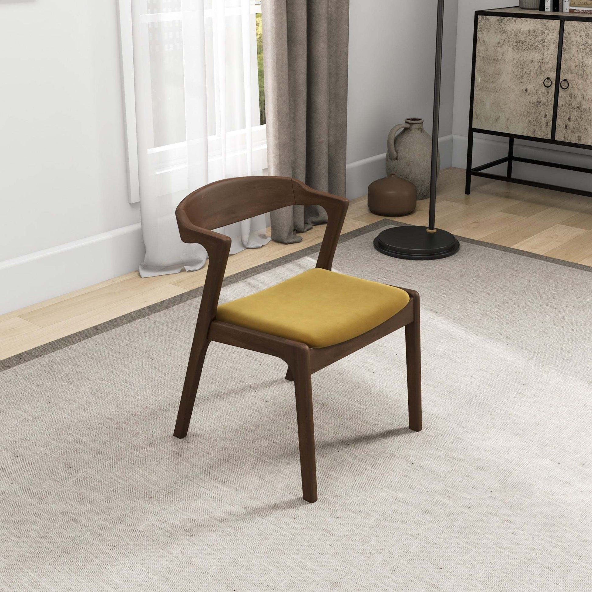 Dakota Dark Yellow Velvet Dining Chair (Set of 2) With Solid Wood Legs and Mid-Century Modern Design 29.3'H x 16'W x 22'D FredCo