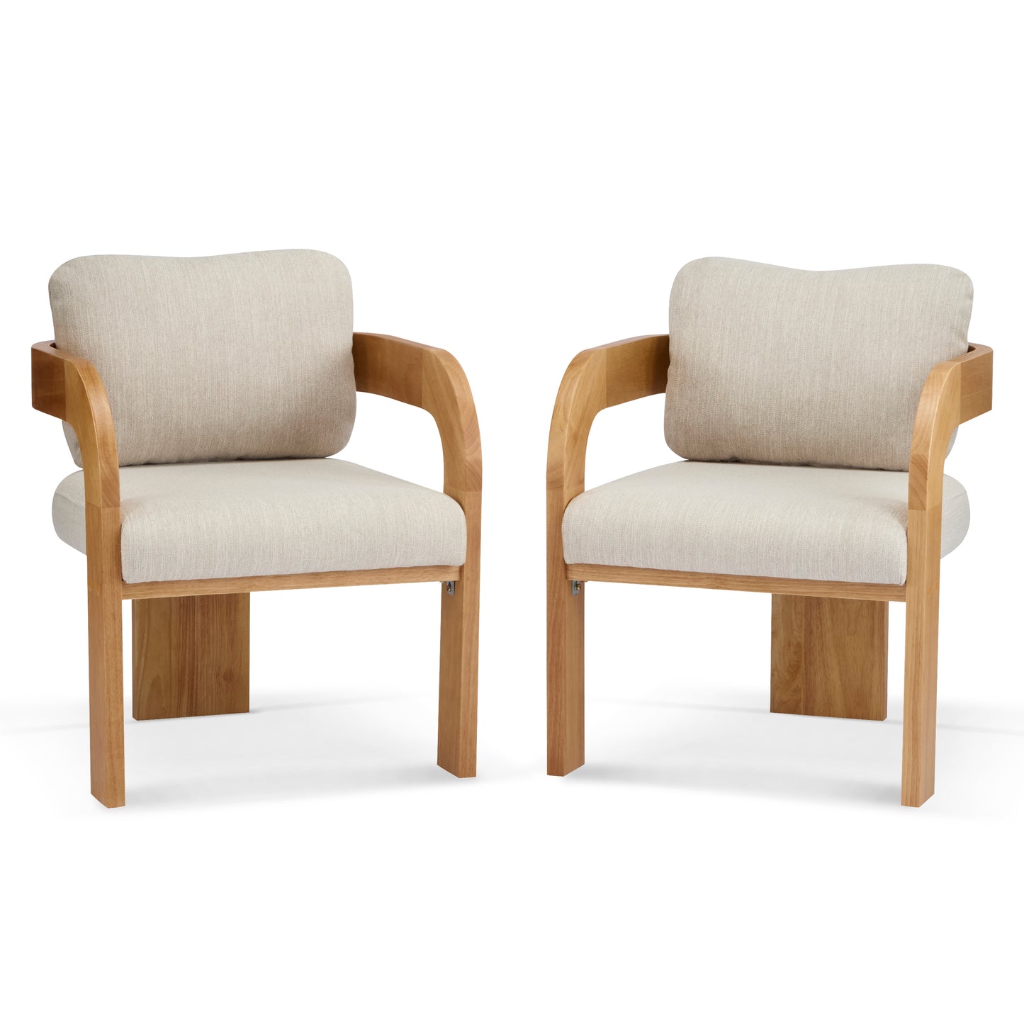 2-Pack Dining Chairs with Pillow Back, Beige Fabric, Natural Color Solid Wood Frame FredCo
