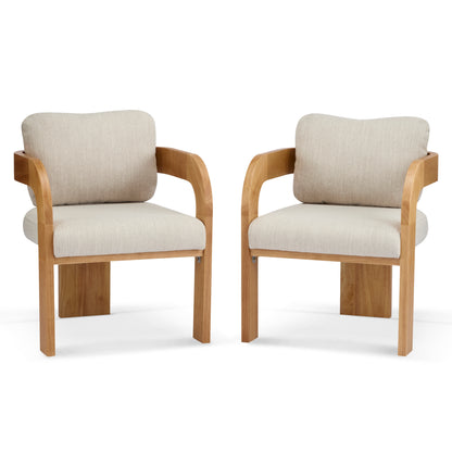 2-Pack Dining Chairs with Pillow Back, Beige Fabric, Natural Color Solid Wood Frame FredCo