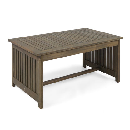 Acacia Wood Outdoor Coffee Table, Rectangular Patio Coffee Table for Outside, Grey