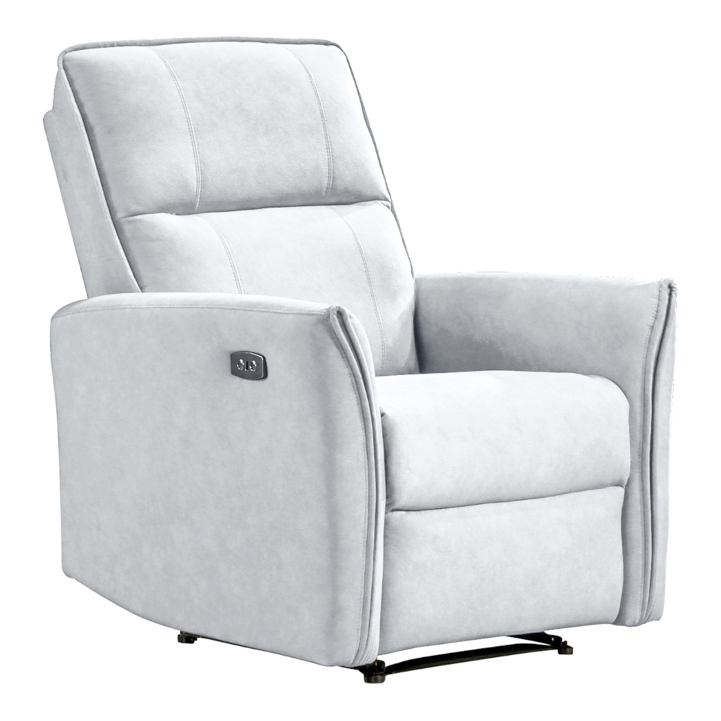 Modern light gray recliner chair with padded arms and power controls, FredCo International furniture
