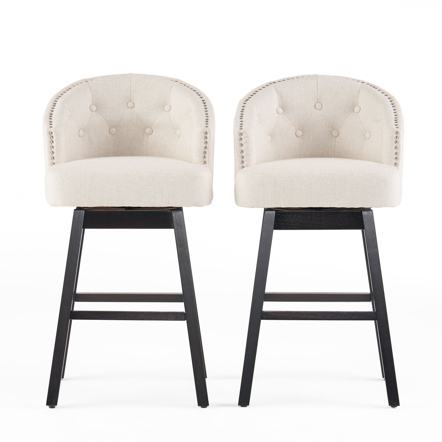360 Degree Swivel Bar Stool with Stunning Nailhead Trim, Set of 2, Beige